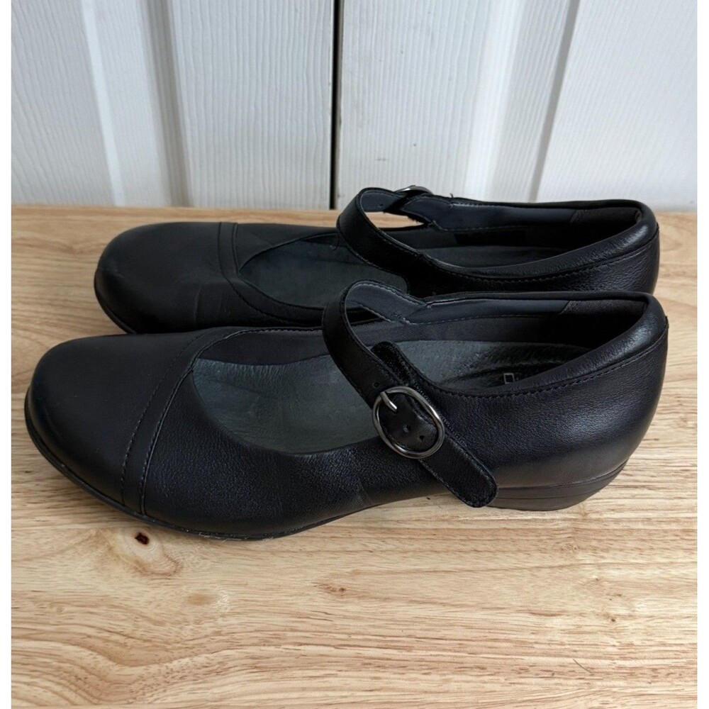 Dansko Fawna Leather Mary Jane Pumps Sz 38 Black Comfort Business Casual Classic